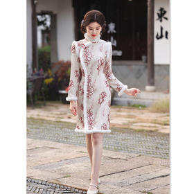 时尚改良年轻少女款，提花加绒加厚日常旗袍GX-13513