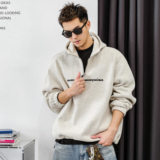 徐太浪【半拉链 休闲风】加绒连帽卫衣男秋冬2025新款帽衫外套潮 商品图1