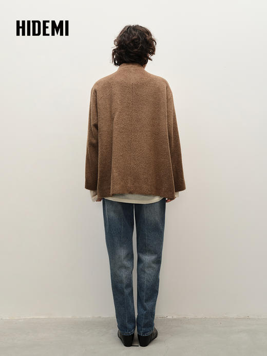 HIDEMI alpaca羊驼毛苏力烟草色长毛v领极简设计感大衣 长款/短款 商品图5