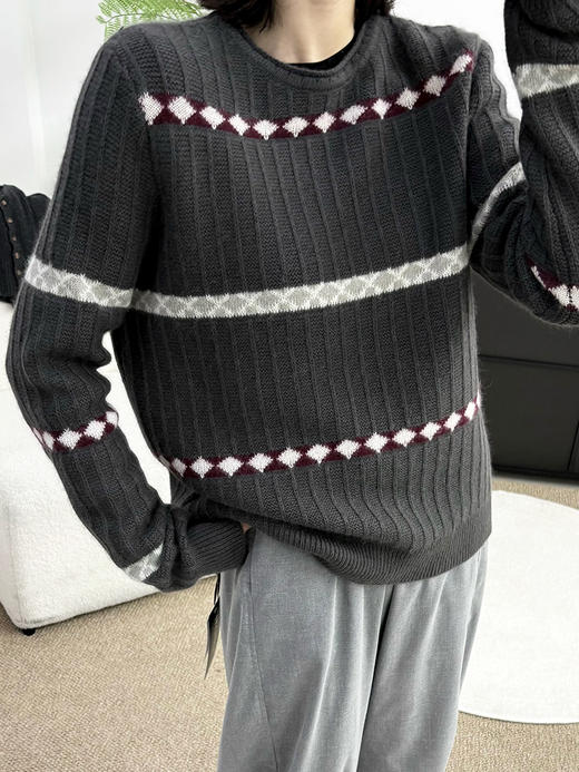 专柜实拍【自留款！兔毛+绵羊毛】拉夏贝尔/La Chapelle韩系圆领撞色菱格针织衫慵懒风宽松显瘦毛衣 商品图9