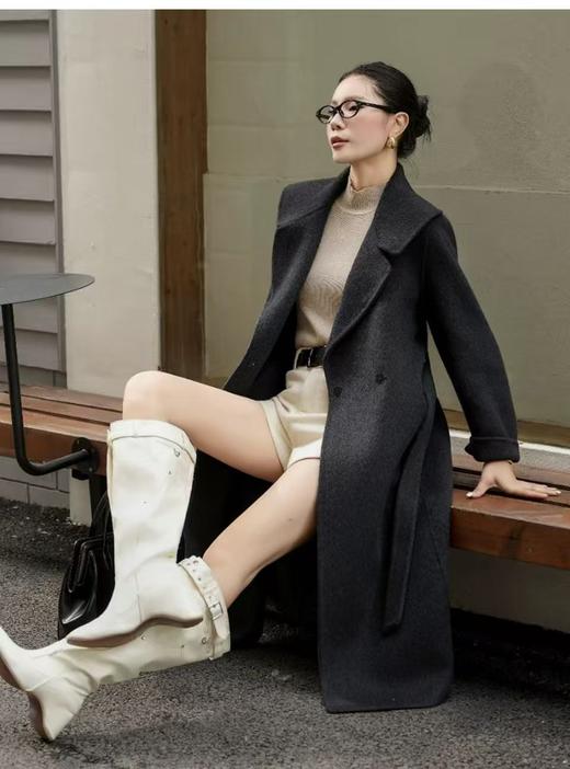 【轻奢双面尼】2504 100%高支羊毛翻领长款双面尼大衣-喜出 商品图0