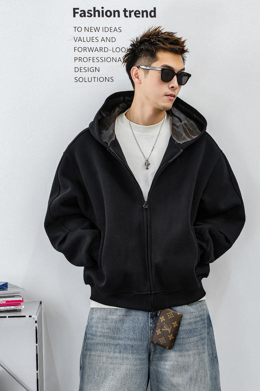 徐太浪【双拉链 松弛感】开衫连帽卫衣男秋冬季男装运动帽衫外套 商品图4