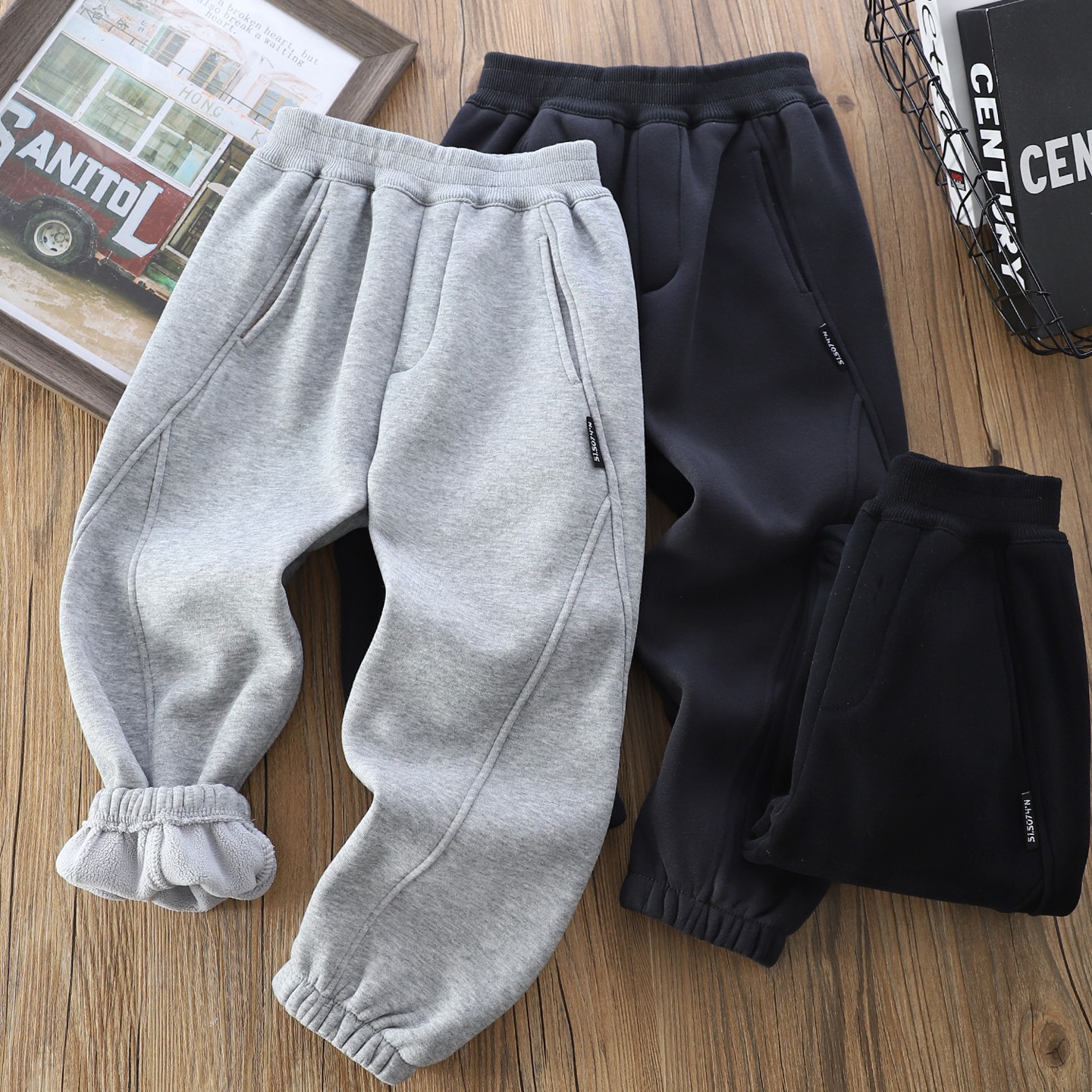 110-170儿童防风加绒加厚卫裤中大童休闲长裤运动裤