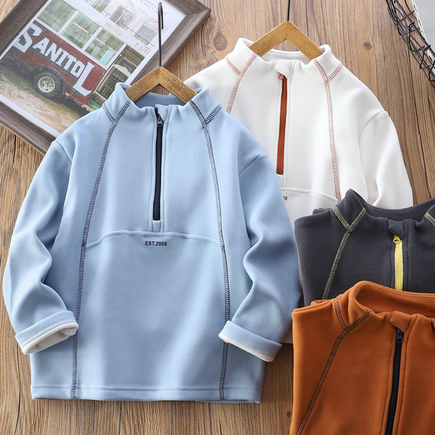 110-170男童加绒打底衫秋冬半拉链儿童加厚保暖卫衣中大童长袖