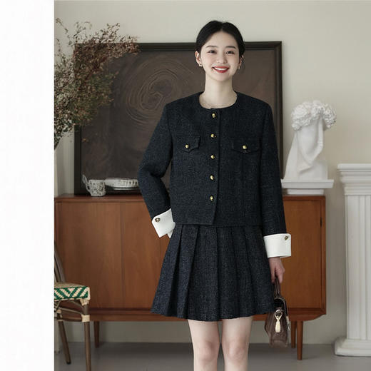 奢姿大码女装小香风套装秋冬胖妹妹时尚通勤短款西装外套半裙套装9954953885 商品图4