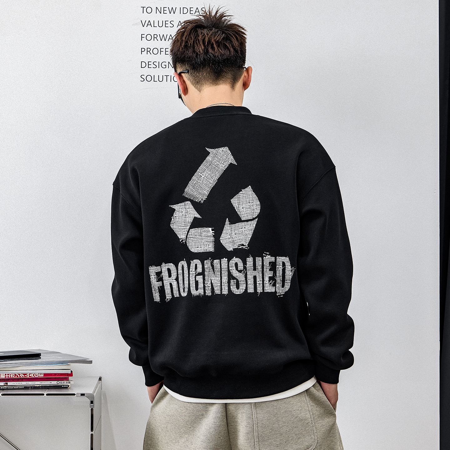 徐太浪【设计感 帅气印花】加绒卫衣男秋冬2025新款内搭打底上衣