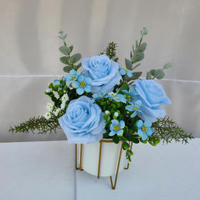 【花思源】扫墓专用仿真鲜花盆花（蓝色）国际品质仿真花