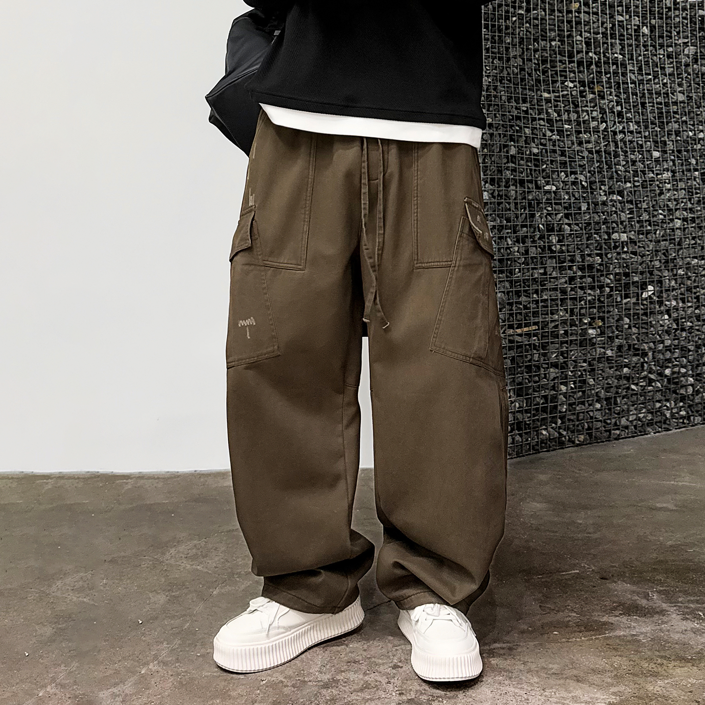 徐太浪【立体裁剪 拼接口袋】纯棉工装裤男秋冬季宽松直筒休闲裤