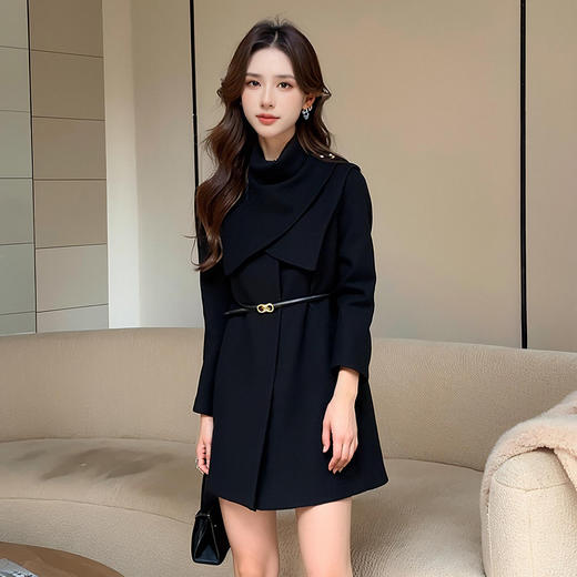 奢姿大码女装2025冬季胖妹妹不规则半高领毛呢时尚轻奢休闲外套9954394375 商品图1