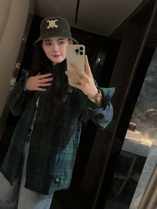 字母刺绣格子衬衫百搭宽松休闲风刺绣设计（波哥蕾姐上身M） 商品图2