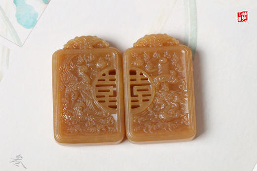 和田糖玉【龙凤】对牌吊坠 商品图3
