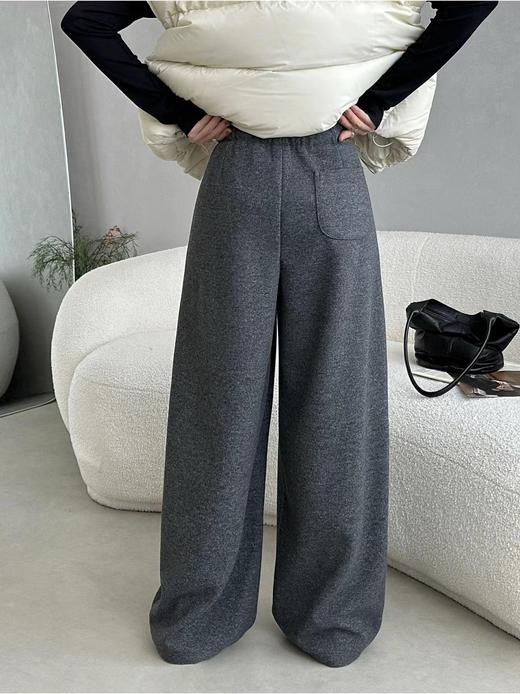 D110914加绒保暖毛呢直筒休闲裤女高腰抽绳宽松百搭呢子长裤 商品图0