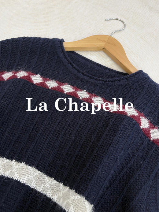 专柜实拍【自留款！兔毛+绵羊毛】拉夏贝尔/La Chapelle韩系圆领撞色菱格针织衫慵懒风宽松显瘦毛衣 商品图10