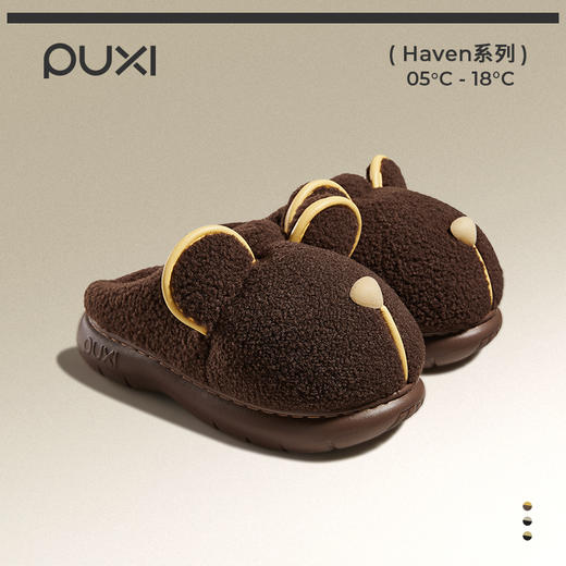 朴西可爱棕熊棉拖鞋女冬季2025新款室内家居保暖防滑情侣毛绒拖鞋 商品图0