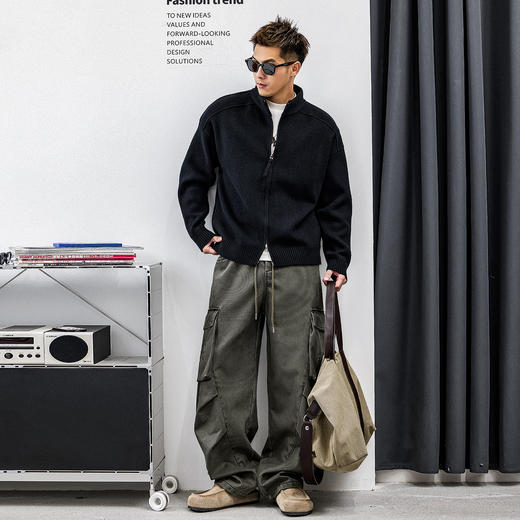 徐太浪【双拉链 休闲风】立领开衫毛衣男秋冬2025新款针织衫外套 商品图3