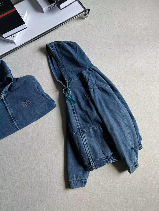 D110934新款贴布徽标字母水洗蓝男女情侣款牛仔连帽棉服 商品图8