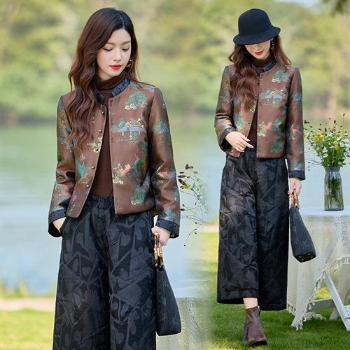 新中式短款提花羽绒短外套，阔腿九分羽绒裤两件套HR-SYY2718A-2 商品图2