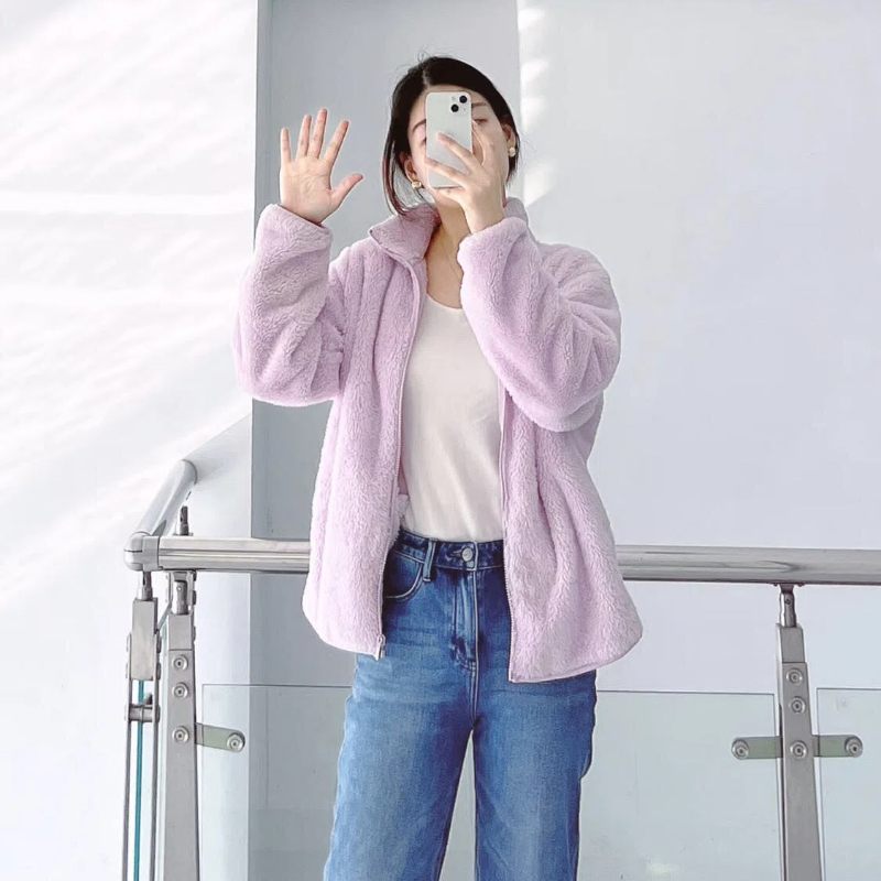 轻恬 亲子款长绒毛外套 小立领设计，松紧弹力袖和下摆，外穿百搭，内穿保暖