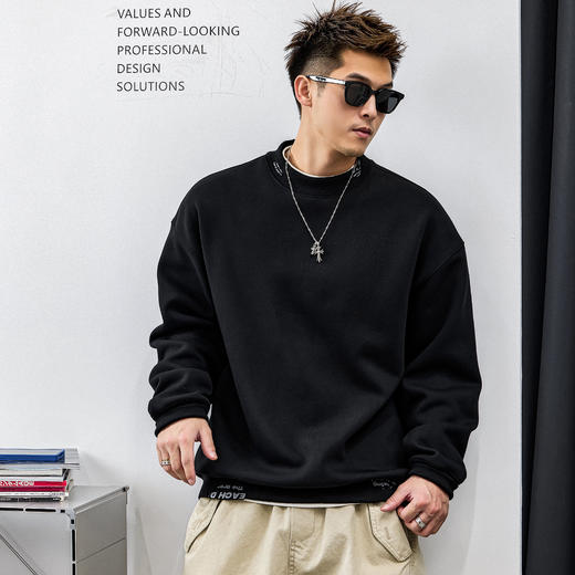 徐太浪【帅气休闲风】纯棉黑色卫衣男秋冬款内搭打底衫上衣 商品图1