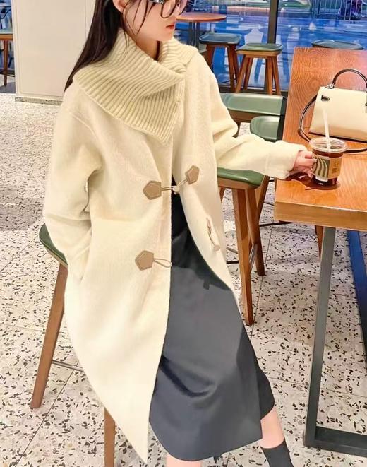 【轻奢双面尼】2508（100%澳洲超细羊毛）韩系牛角扣圆领双面尼大衣（无配饰围巾）-喜出 商品图4