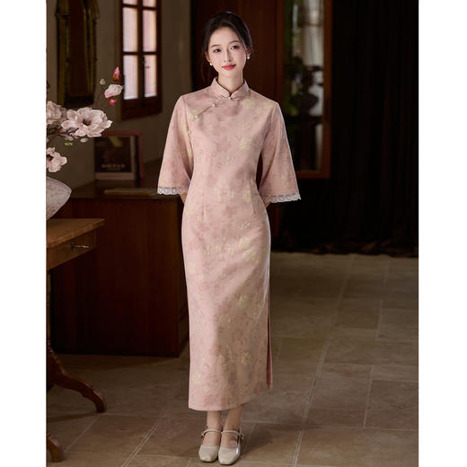 【秋雨】国风倒大袖新中式，长款改良中袖旗袍LSB4017 商品图2