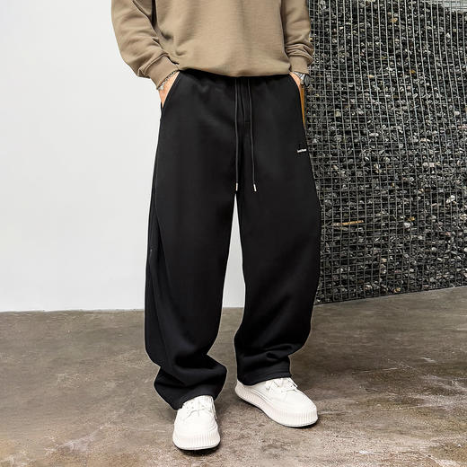 徐太浪【时尚刺绣 松紧腰】黑色休闲裤男秋冬宽松直筒大码运动裤 商品图2