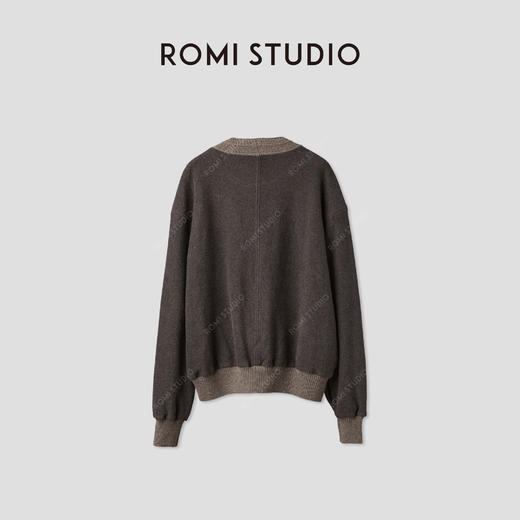 ROMI STUDIO“美式复古”羊毛混纺螺纹撞色宽松套头卫衣 RWCASU5514 商品图1