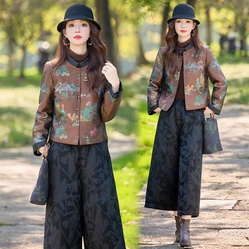 新中式短款提花羽绒短外套，阔腿九分羽绒裤两件套HR-SYY2718A-2 商品图3