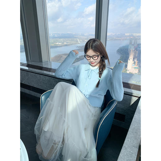 <曾小咸推荐>现货秒杀！微信超特价！蓝色翻领毛织开衫 日常219.99 立减130 秒杀89.99！ 商品图3