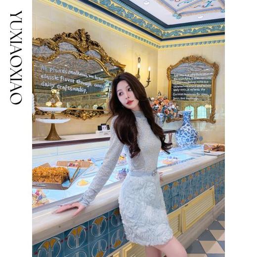 余潇潇【玫瑰往事】气质蕾丝拼接立体花朵修身连衣裙&泡泡袖上衣 商品图4