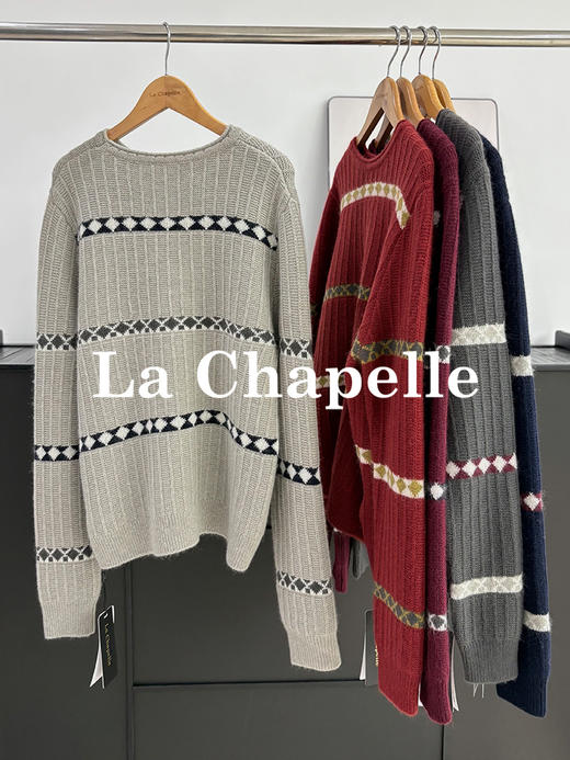 专柜实拍【自留款！兔毛+绵羊毛】拉夏贝尔/La Chapelle韩系圆领撞色菱格针织衫慵懒风宽松显瘦毛衣 商品图4