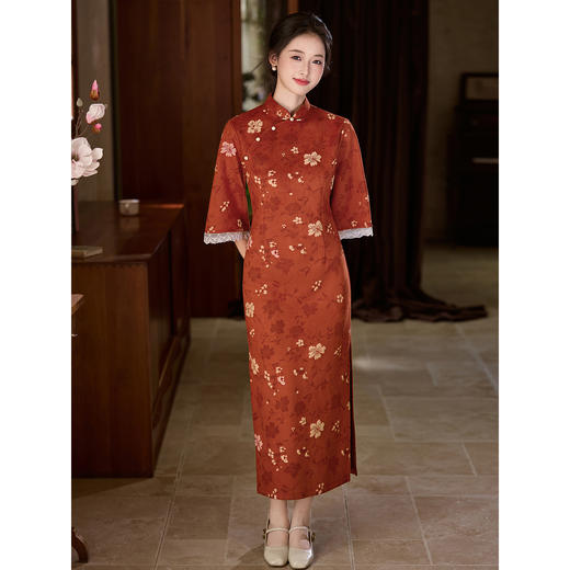 【秋雨】国风倒大袖新中式，长款改良中袖旗袍LSB4017 商品图0