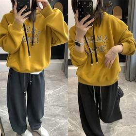 美式复古字母奥利绒数码印做旧连帽显瘦长袖卫衣