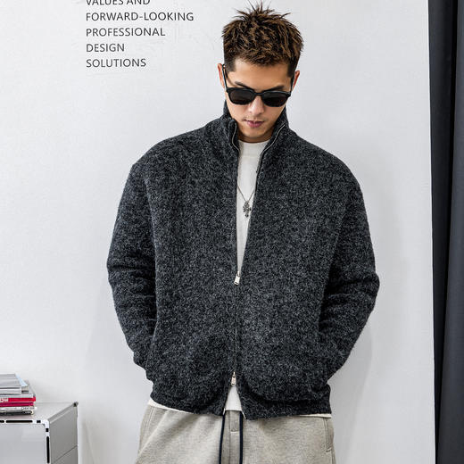 徐太浪【双拉链设计 毛绒感】开衫毛衣男冬季男装休闲针织衫外套 商品图0