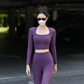 Beemen秋冬紧身长袖 T 恤 固定一体杯普拉提健身训练服运动上衣