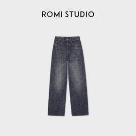 ROMI STUDIO“美式高街”高支长绒棉梭织高腰直筒牛仔裤 RWCAX86976