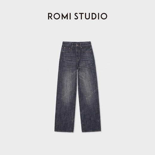 ROMI STUDIO“美式高街”高支长绒棉梭织高腰直筒牛仔裤 RWCAX86976 商品图0
