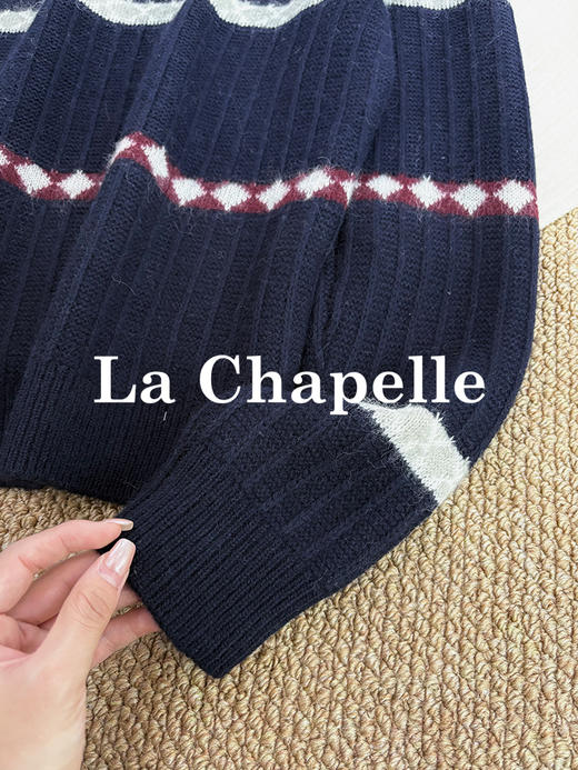 专柜实拍【自留款！兔毛+绵羊毛】拉夏贝尔/La Chapelle韩系圆领撞色菱格针织衫慵懒风宽松显瘦毛衣 商品图5