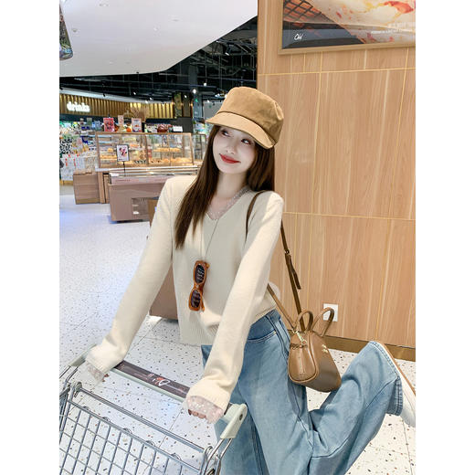 【129元任选2件】现货！蕾丝拼接长袖针织衫 商品图4