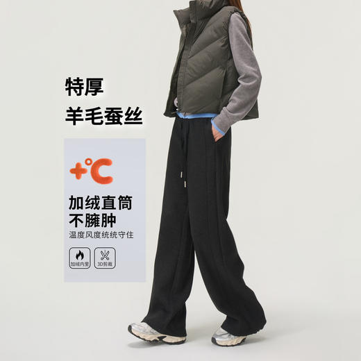 【羊毛蚕丝阔腿裤】冬季加绒加厚高腰休闲窄版直筒阔腿长裤 商品图0