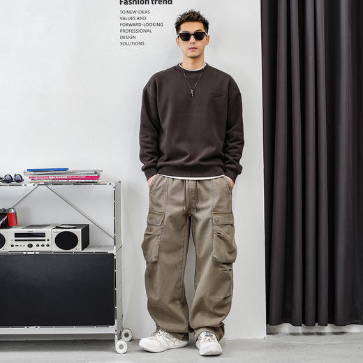 徐太浪【字母印花 帅气大码】灰色加绒卫衣男秋冬内搭打底衫上衣 商品图1