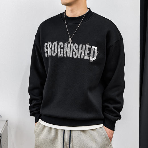 徐太浪【设计感 帅气印花】加绒卫衣男秋冬2025新款内搭打底上衣 商品图2