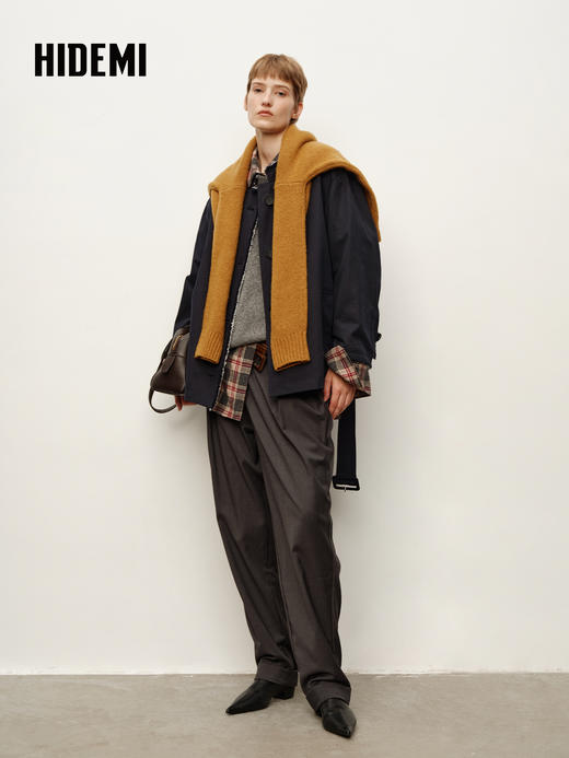 HIDEMI大秀款中高腰双褶立裁超显瘦款时装锥形裤卷边萝卜西裤长裤 商品图10