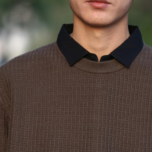 DRONKOO 2025 衬衫领小格肌理下摆皮标假两件中厚毛衣 商品图4