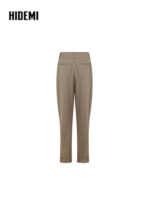 HIDEMI大秀款中高腰双褶立裁超显瘦款时装锥形裤卷边萝卜西裤长裤 商品图12