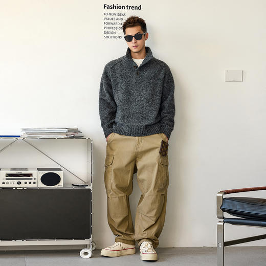 徐太浪【毛绒感 羊毛混纺】半开襟立领毛衣男秋冬保暖内搭打底衫 商品图3