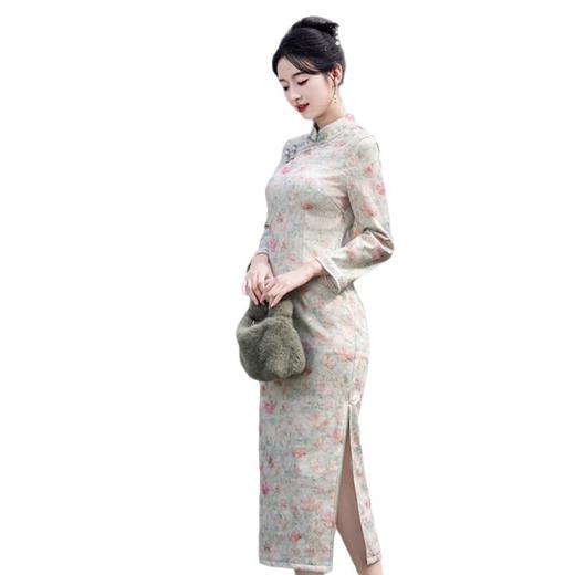 复古中国风长款加绒长袖旗袍，日常修身保暖旗袍GX-211112 商品图4