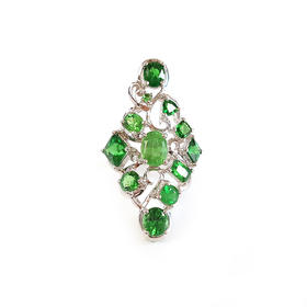 【天然正品】AU750白金群镶天然复古宫廷风设计师款翠绿沙弗莱戒指女士14号（戒圈可改）311025TJ28现售价：6880