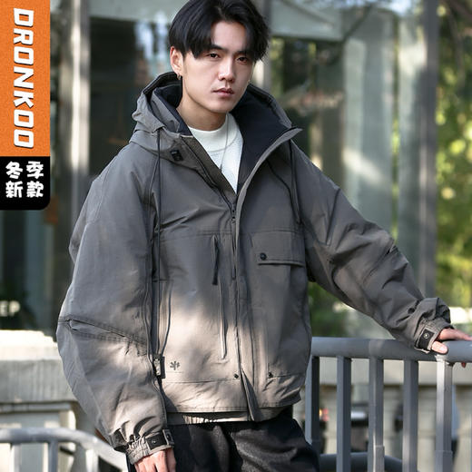 DRONKOO 2025 连帽骨位擦色户外风短款中厚羽绒服 商品图0