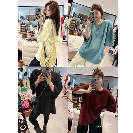 25AW上新【现货折上95折】 蕾蕾同款【慵懒自洽】韩版百搭亲肤圆领毛针织衫六分短袖上衣 商品图0